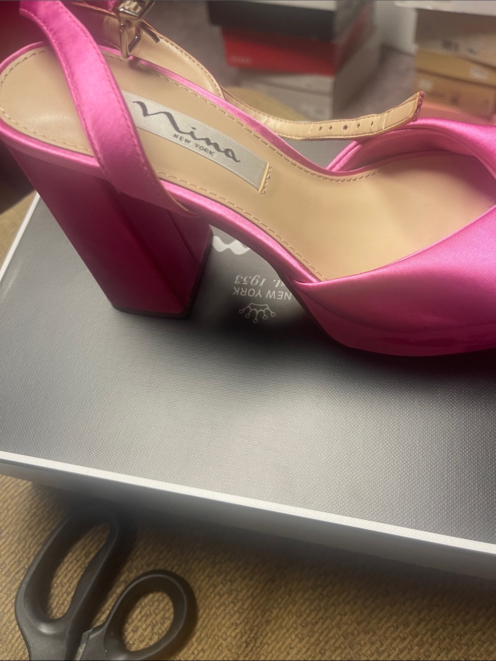 Nina Satin Hot Pink Block Heel Sandal with Ankle Strap